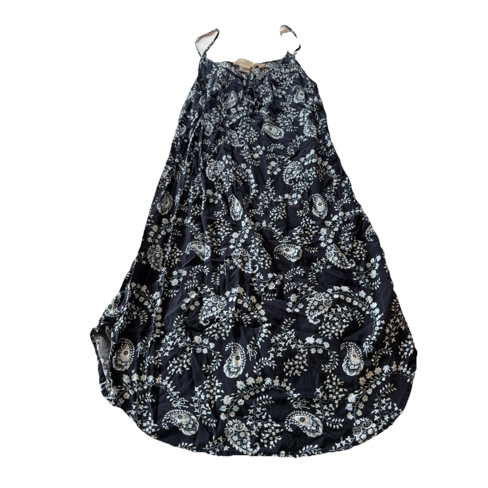 H&M L.O.G.G. Paisley Swing Dress Size 6 Black White Boho Sleeveless Flowy
